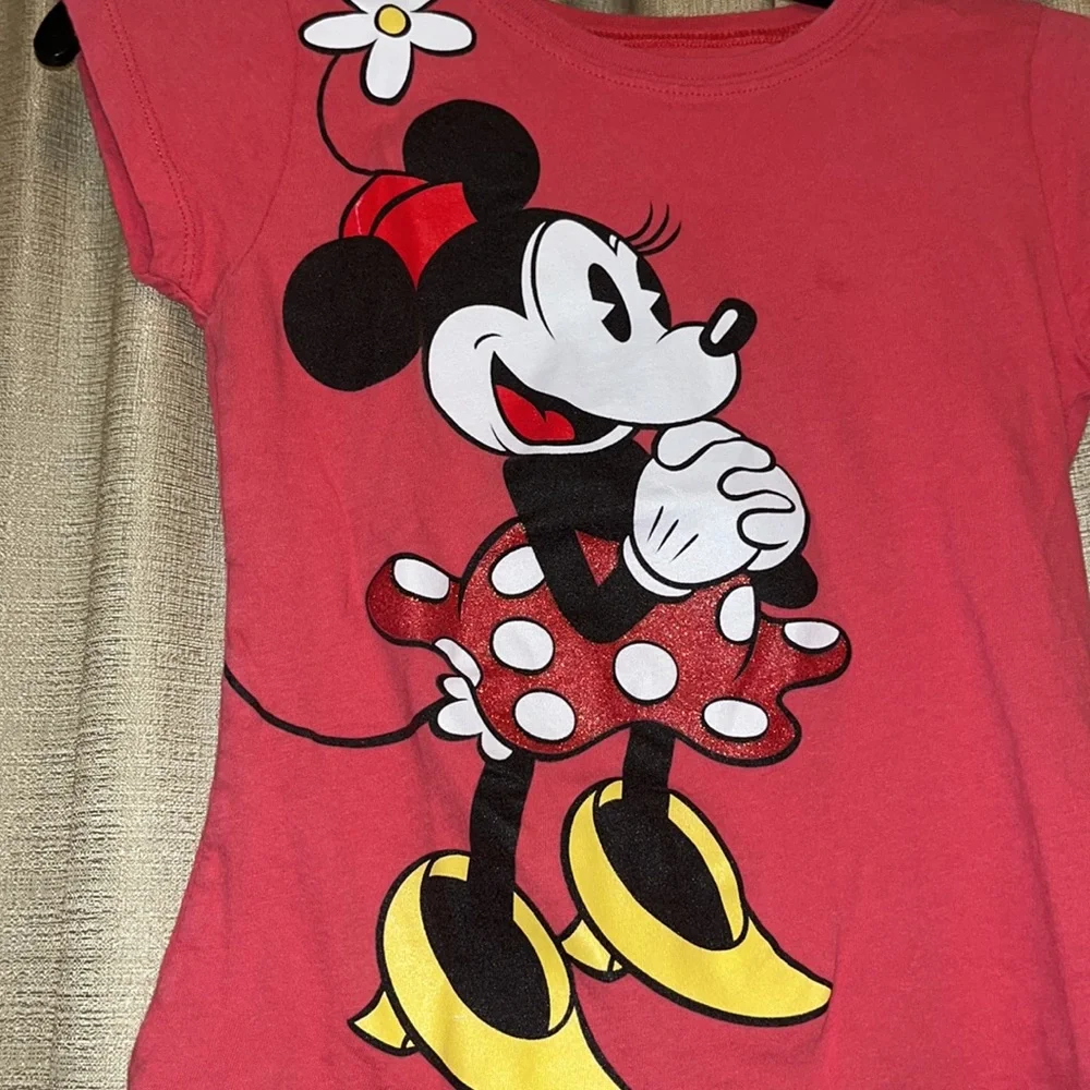 Disney Girls L 6X Minnie Mouse Soft Red Short Sleeve Shirt